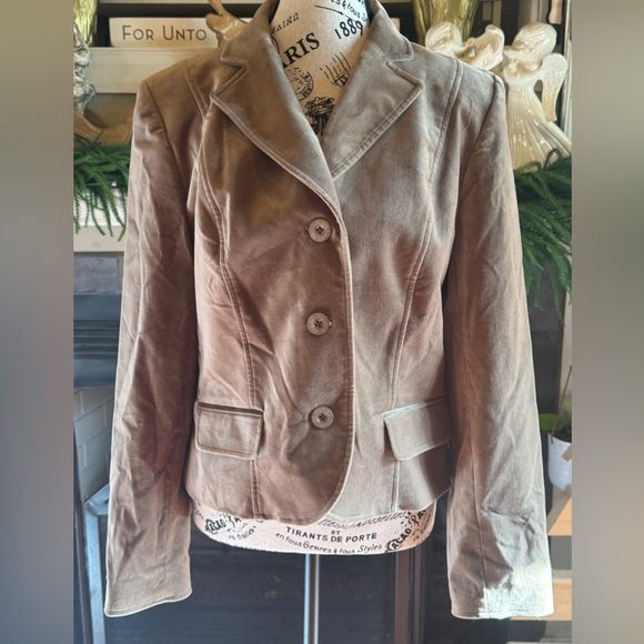 Gene Meyer Vintage Taupe Velvet Blazer Women’s 10 Luxury Business Casual Jacket - Picture 4 of 12